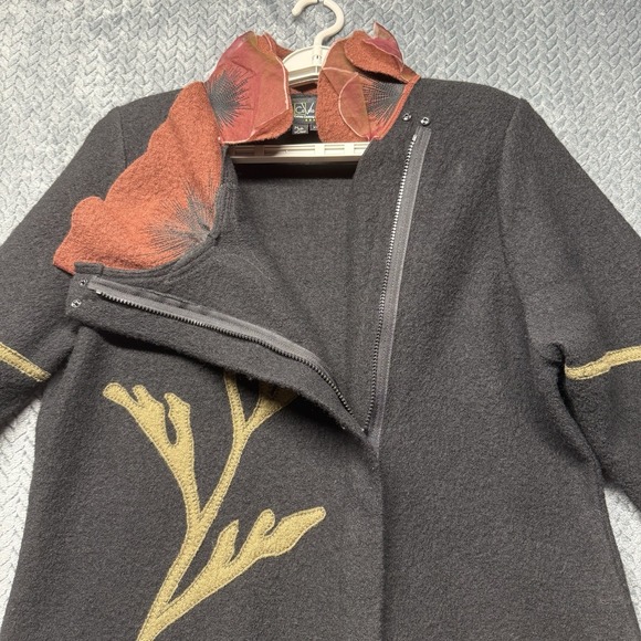 Covelo Wool Jacket XL Floral Embroidered Art Wear‎ Silk Collar Asymmetrical Zip - Picture 11 of 13